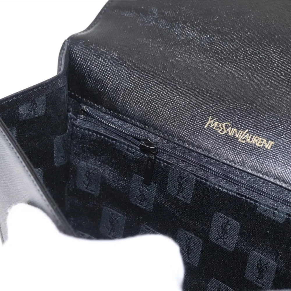 Vintage Yves Saint Laurent Black Leather Clutch Bag Saffiano Texture Tonal YSL - Picture 15 of 16
